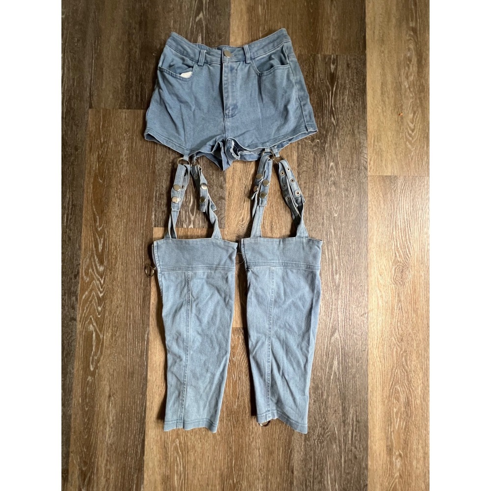Rehab Garter Shorts Women Small Blue Denim Detachable Leg O-Ring Streetwear